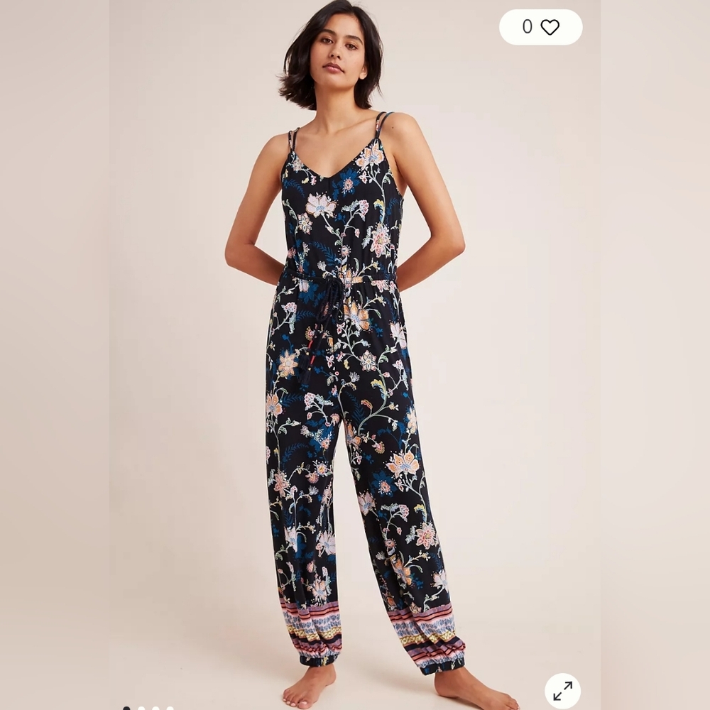Anthropologie Black Floral Jumpsuit